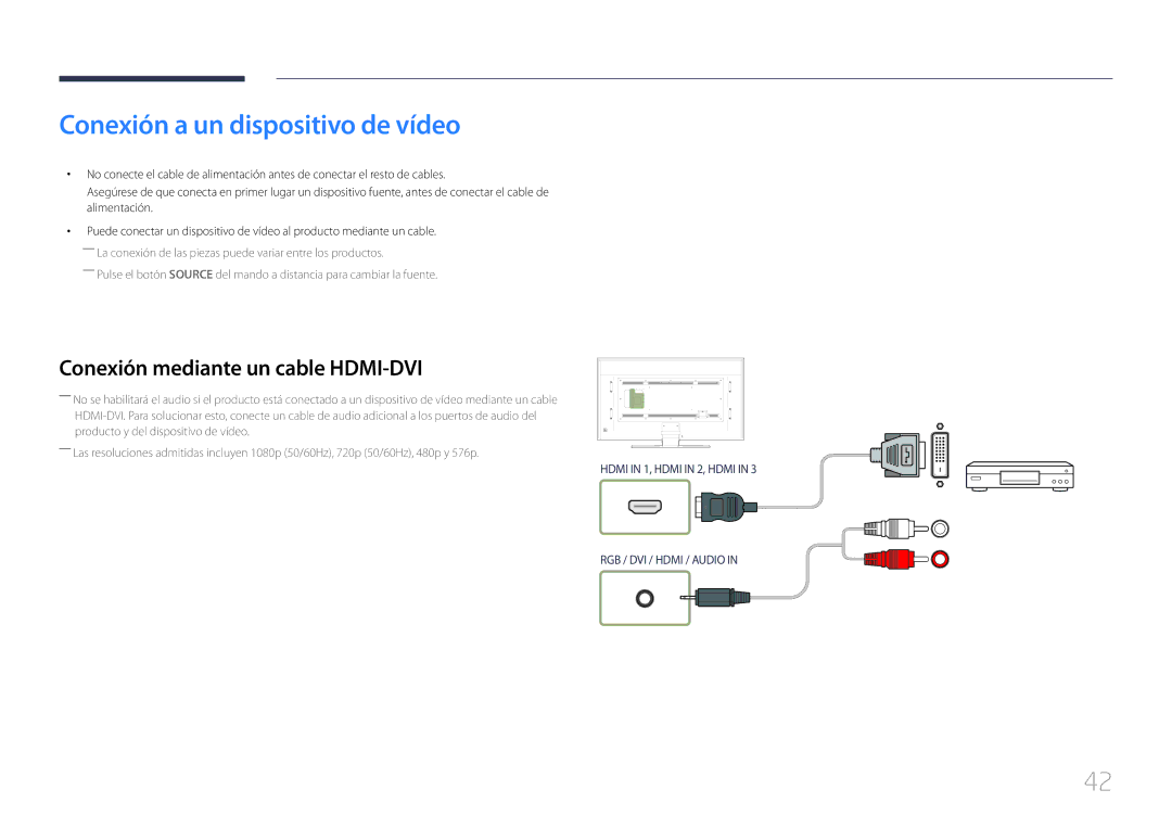 Samsung LH85QMDPLGC/EN manual Conexión a un dispositivo de vídeo, Conexión mediante un cable HDMI-DVI 