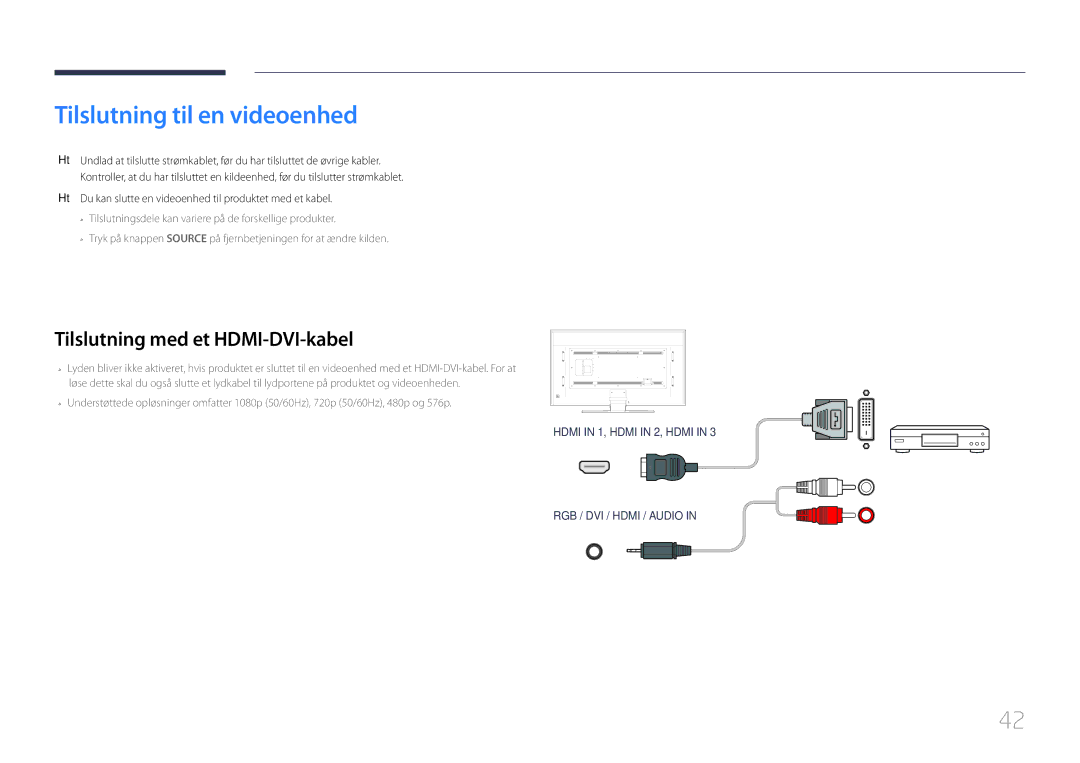 Samsung LH85QMDPLGC/EN manual Tilslutning til en videoenhed 