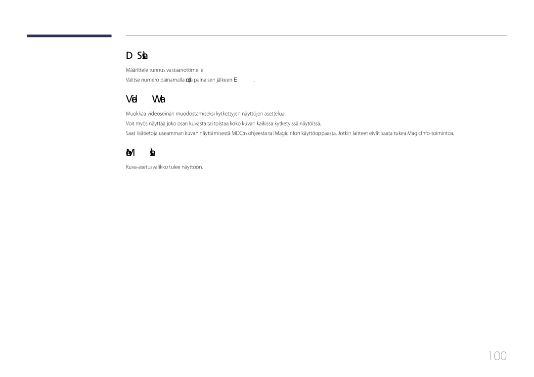 Samsung LH85QMDPLGC/EN manual 100, ID Settings, More settings 