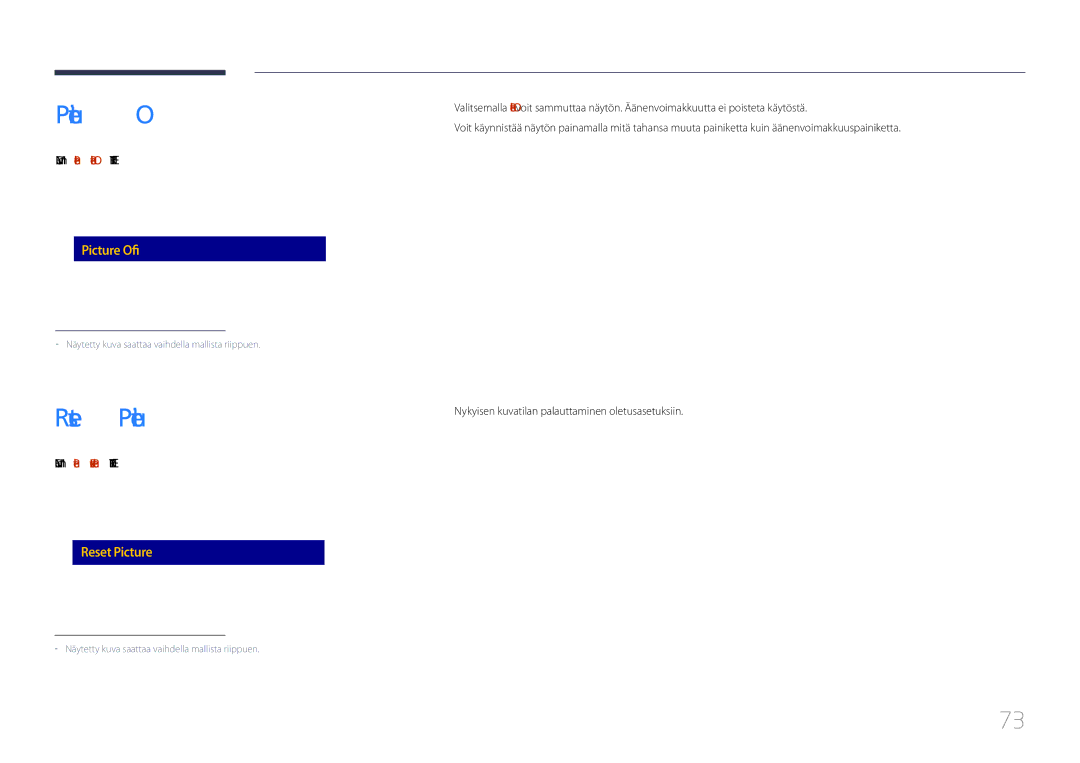 Samsung LH85QMDPLGC/EN manual Reset Picture, Menu m → Picture → Picture Off → Enter E 