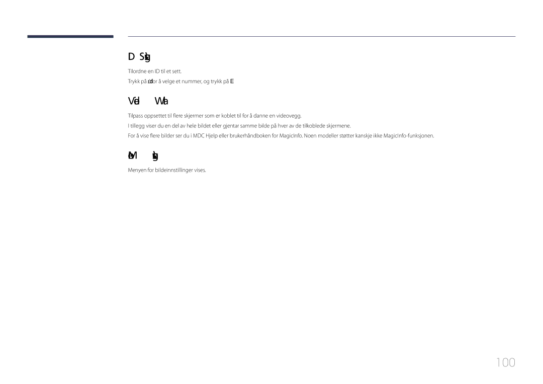 Samsung LH85QMDPLGC/EN manual 100, ID Settings, More settings 