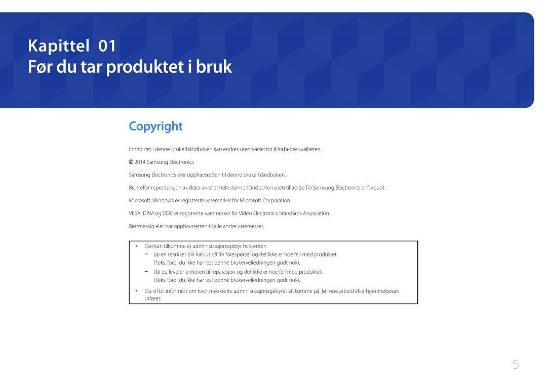 Samsung LH85QMDPLGC/EN manual Før du tar produktet i bruk, Copyright 