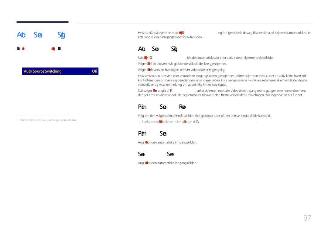 Samsung LH85QMDPLGC/EN manual Auto Source Switching, Primary Source Recovery, Secondary Source 