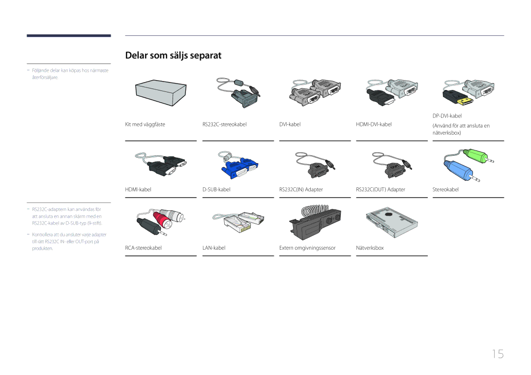 Samsung LH85QMDPLGC/EN manual Delar som säljs separat, DP-DVI-kabel 