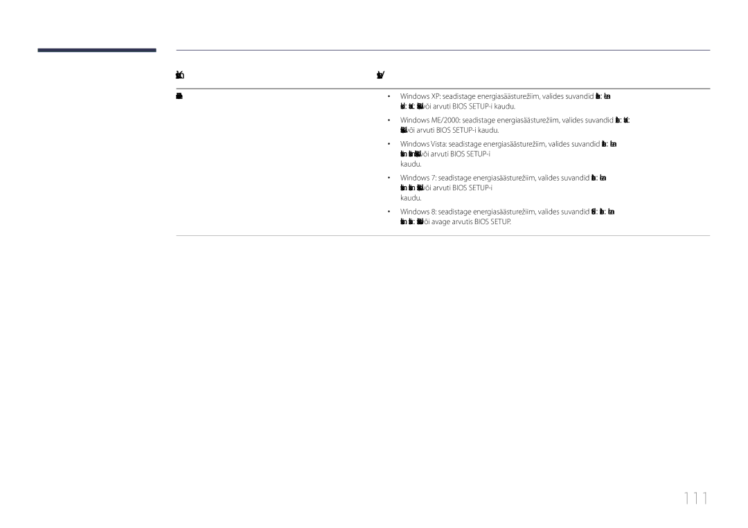 Samsung LH85QMDPLGC/EN 111, Kuidas seadistada energiasäästurežiimi?, Ekraanisäästja sätted, või arvuti Bios SETUP-i kaudu 