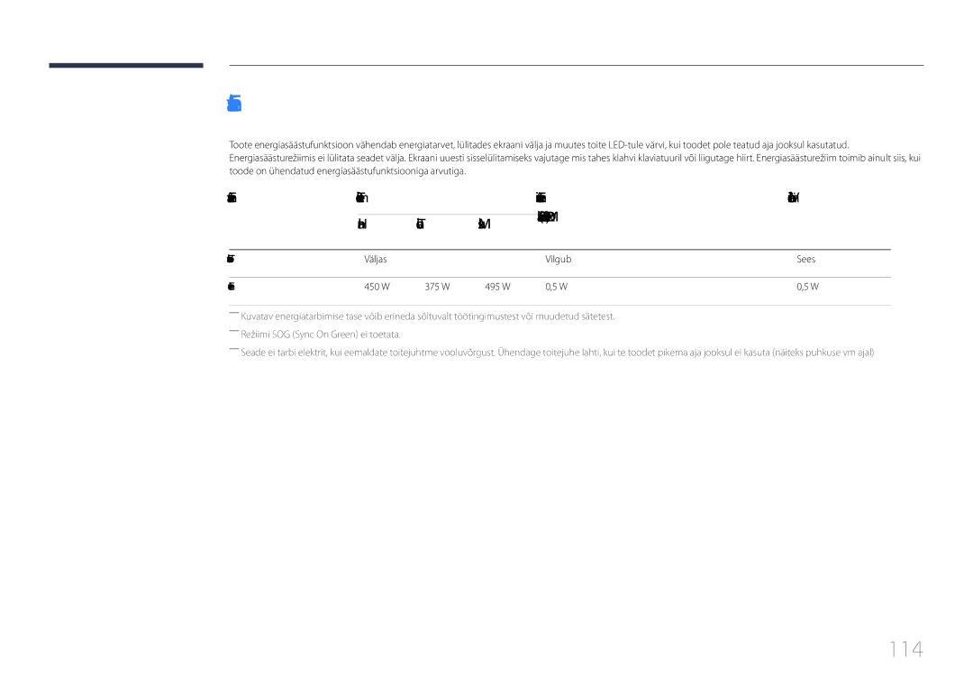 Samsung LH85QMDPLGC/EN manual Energiasäästja, 114 