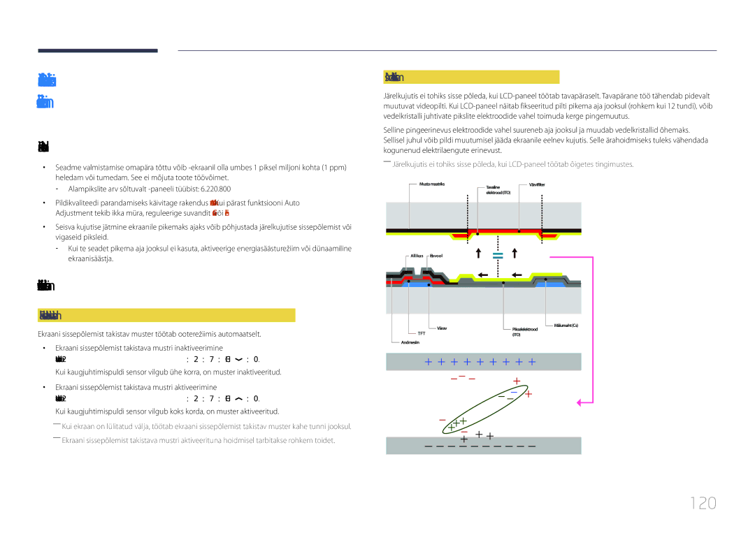 Samsung LH85QMDPLGC/EN manual 120, Parim pildikvaliteet, Järelkujutise sissepõlemise vältimine 