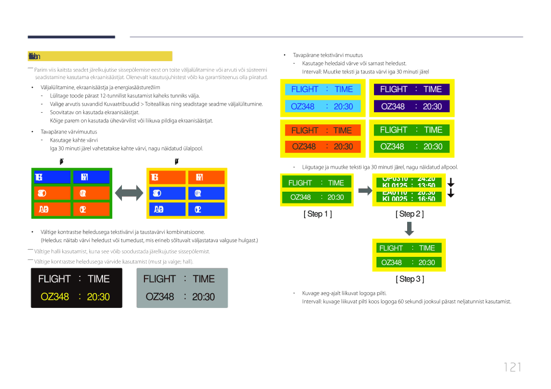 Samsung LH85QMDPLGC/EN manual 121, Järelkujutise sissepõlemise ennetamine 