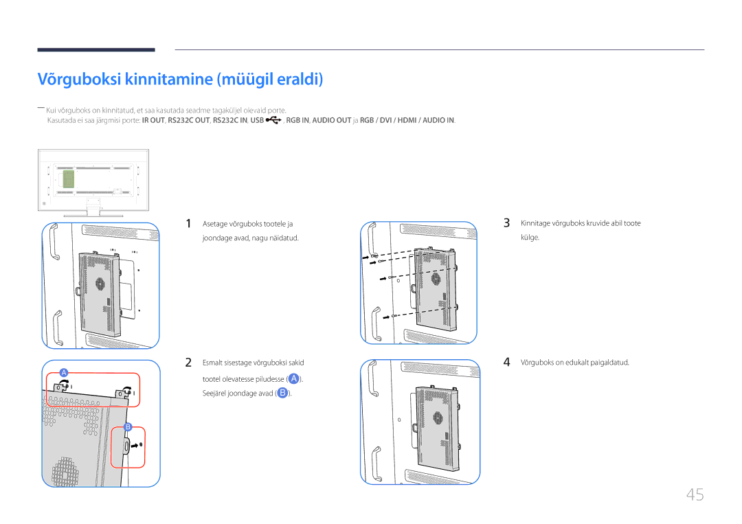 Samsung LH85QMDPLGC/EN manual Võrguboksi kinnitamine müügil eraldi, Esmalt sisestage võrguboksi sakid 