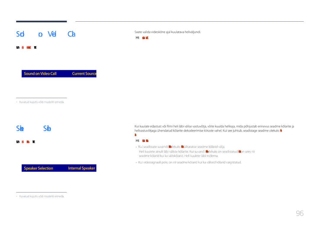Samsung LH85QMDPLGC/EN manual Sound on Video Call, Speaker Selection 