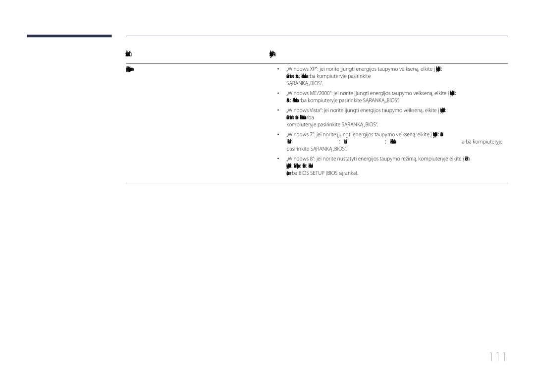 Samsung LH85QMDPLGC/EN manual 111, Klausimas, Kaip įjungti energijos taupymo režimą? 