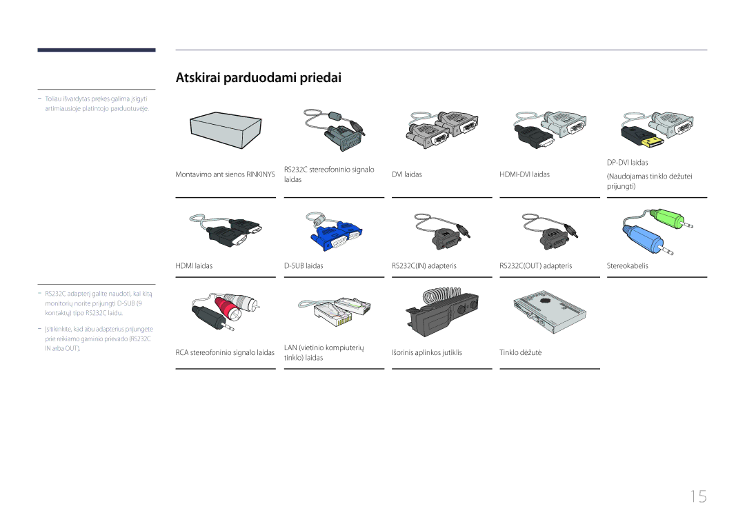 Samsung LH85QMDPLGC/EN manual Atskirai parduodami priedai, DP-DVI laidas 