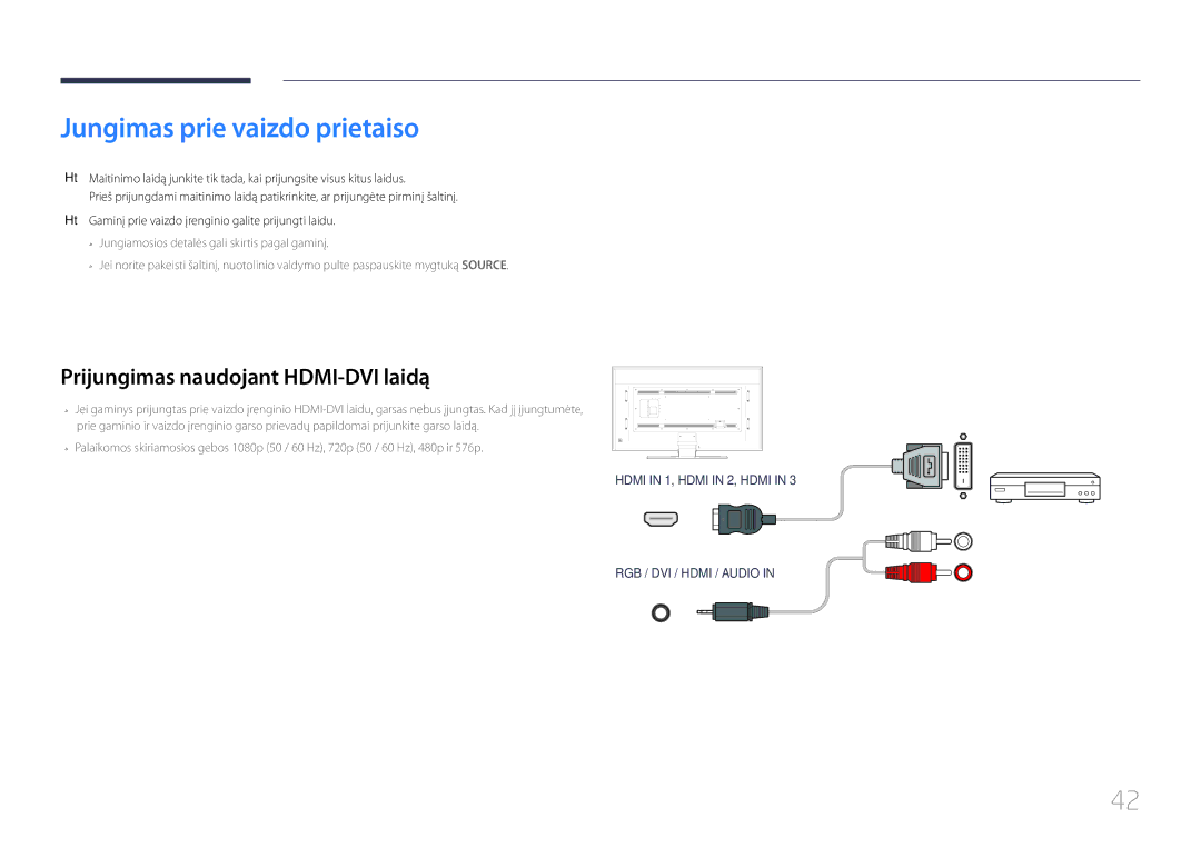 Samsung LH85QMDPLGC/EN manual Jungimas prie vaizdo prietaiso, Prijungimas naudojant HDMI-DVI laidą 