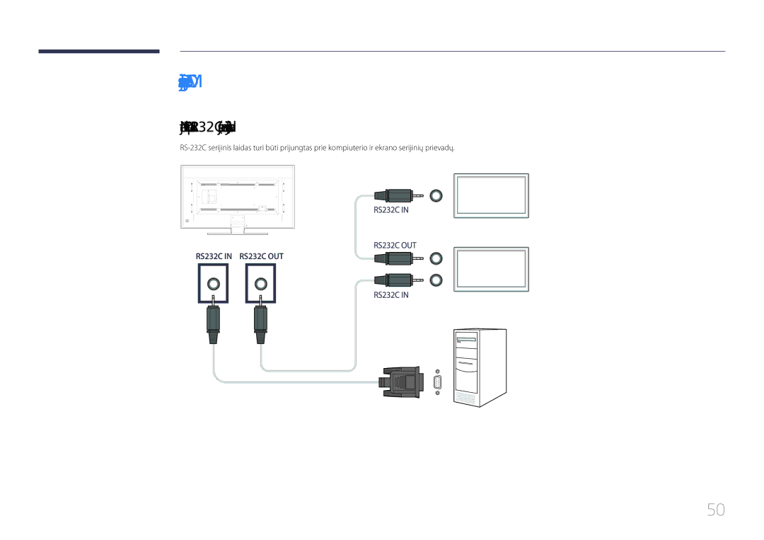 Samsung LH85QMDPLGC/EN manual Prisijungimas prie MDC, Naudojant MDC per RS-232C serijinių duomenų ryšių standartai 