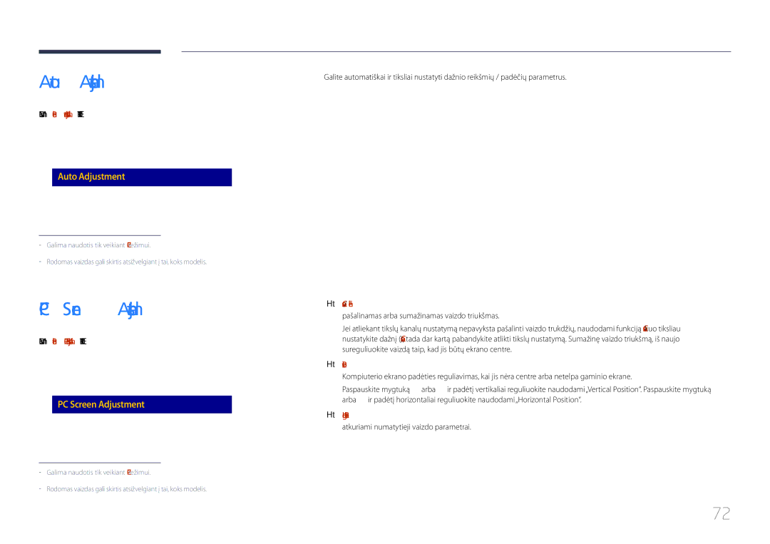 Samsung LH85QMDPLGC/EN manual Auto Adjustment, PC Screen Adjustment 