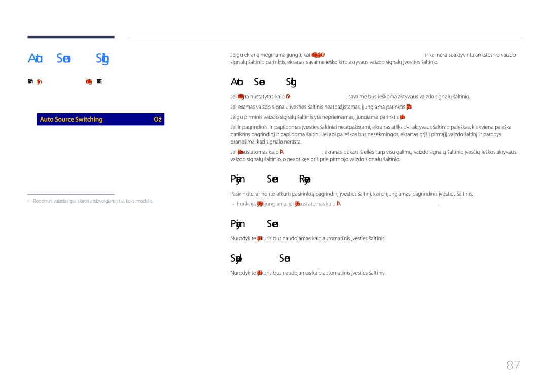 Samsung LH85QMDPLGC/EN manual Auto Source Switching, Primary Source Recovery, Secondary Source 