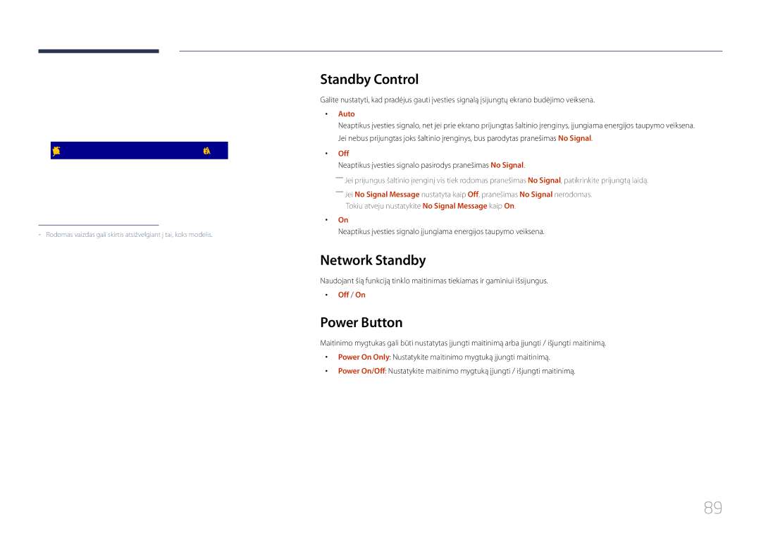 Samsung LH85QMDPLGC/EN manual Standby Control, Network Standby, Power Button, Auto Power On Off PC Module Power 