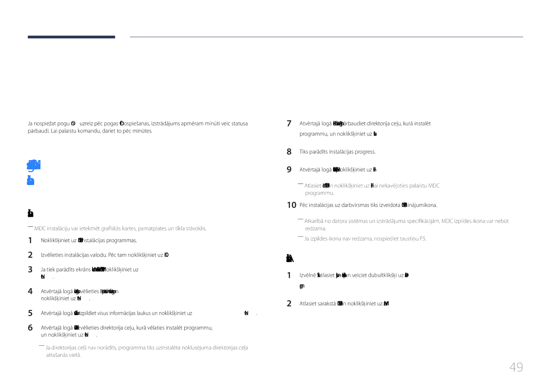 Samsung LH85QMDPLGC/EN manual MDC izmantošana, Programmas MDC instalēšana/ atinstalēšana, Atinstalēšana, Programmu 