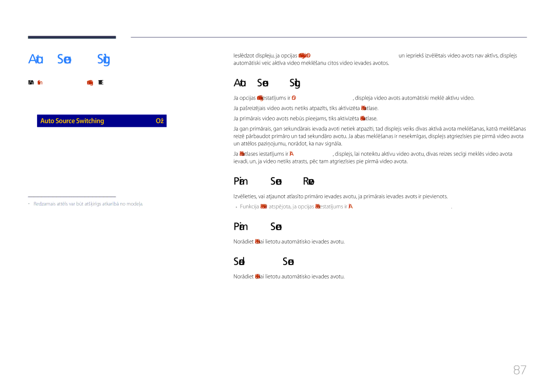 Samsung LH85QMDPLGC/EN manual Auto Source Switching, Primary Source Recovery, Secondary Source 