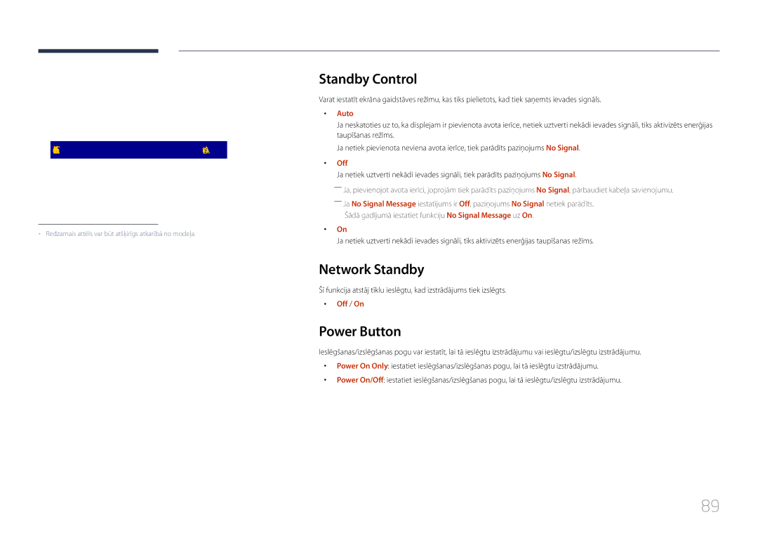 Samsung LH85QMDPLGC/EN manual Standby Control, Network Standby, Power Button, Auto Power On Off PC Module Power 