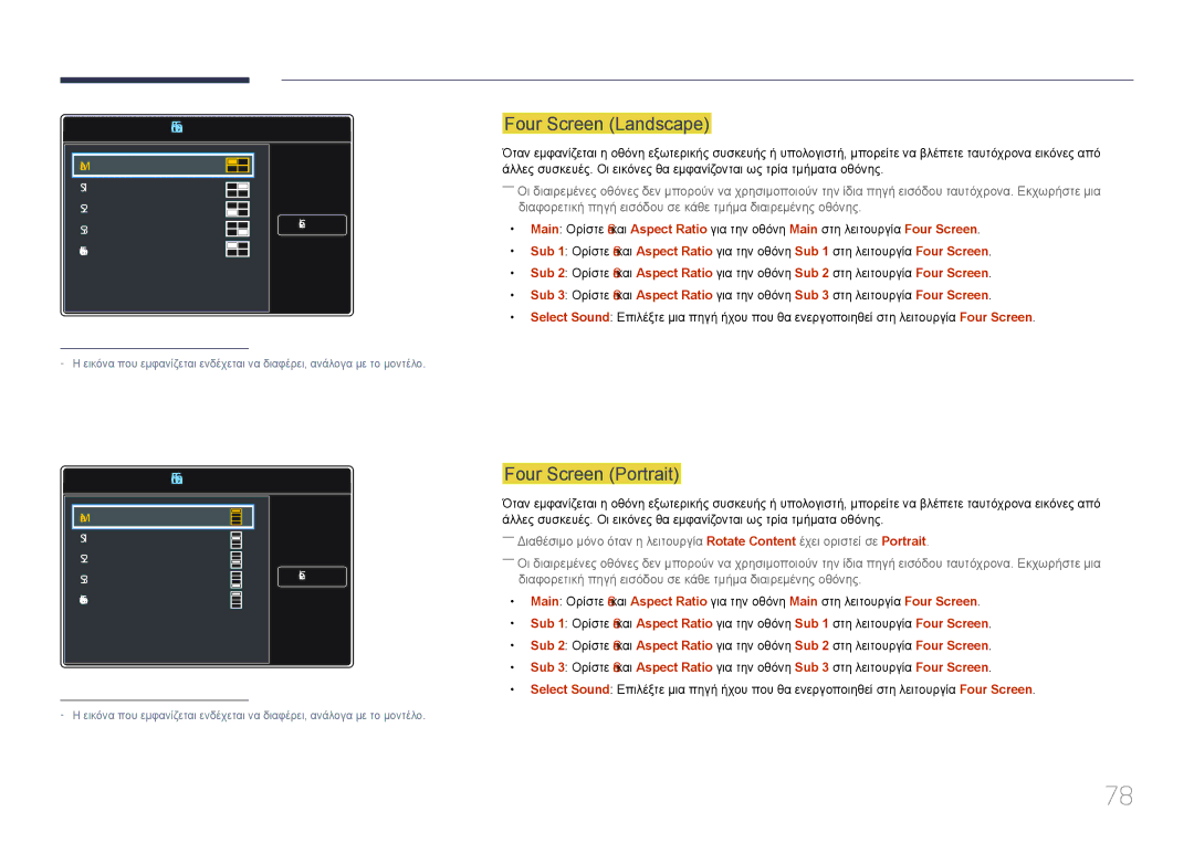 Samsung LH85QMDPLGC/EN manual Four Screen Landscape, Four Screen Portrait 