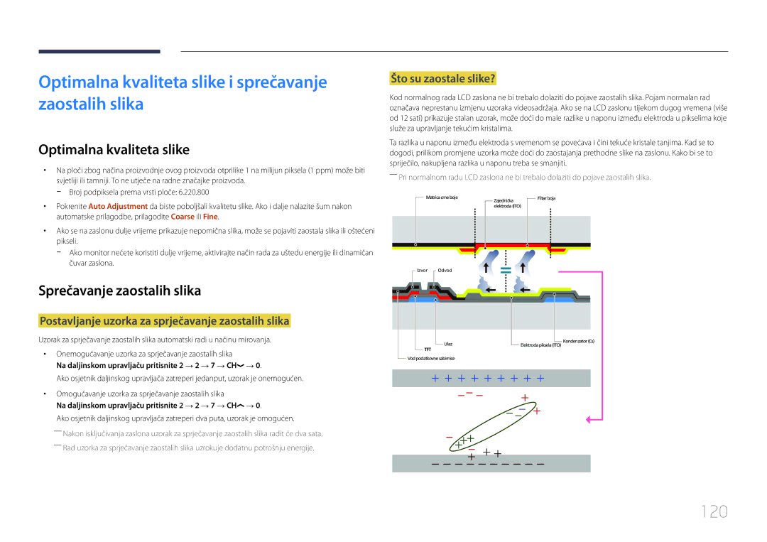 Samsung LH85QMDPLGC/EN manual Optimalna kvaliteta slike i sprečavanje zaostalih slika, 120, Sprečavanje zaostalih slika 