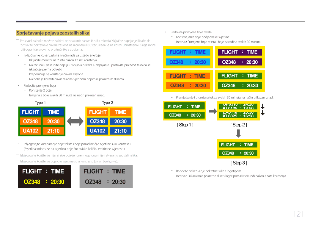 Samsung LH85QMDPLGC/EN manual 121, Sprječavanje pojava zaostalih slika 