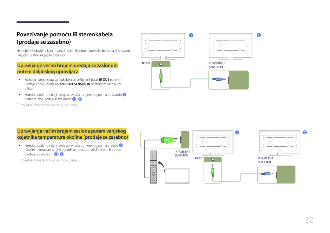 Samsung LH85QMDPLGC/EN manual Povezivanje pomoću IR stereokabela prodaje se zasebno 