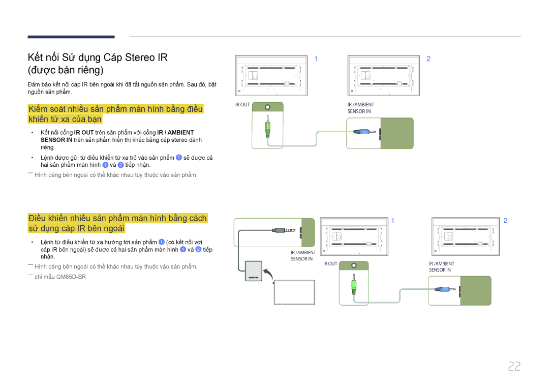 Samsung LH85QMDPLGC/XV, LH85QMDPLGC/XY manual Kêt nôi Sư dụng Cap Stereo IR được ban riêng 