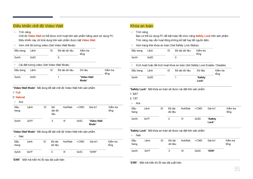 Samsung LH85QMDPLGC/XY, LH85QMDPLGC/XV manual Điể̉u khiể̉n chế́ độ̣ Video Wall, Khó́a an toà̀n, Full Natural 