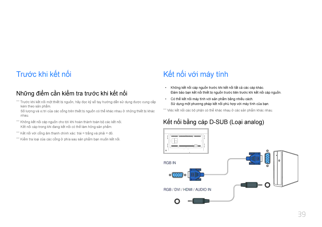 Samsung LH85QMDPLGC/XY, LH85QMDPLGC/XV manual Kế́t nố́i và̀ Sử dụng Thiế́t bị nguồ̀n, Trước khi kế́t nố́i 