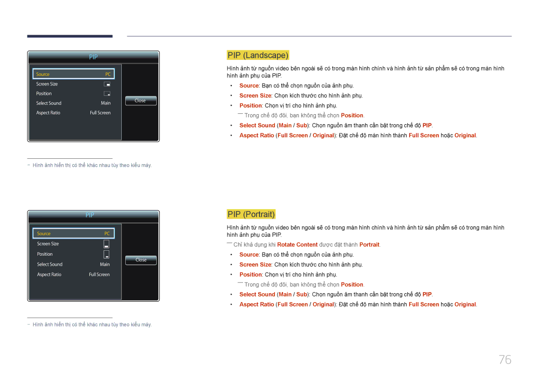 Samsung LH85QMDPLGC/XV, LH85QMDPLGC/XY manual PIP Landscape, PIP Portrait 