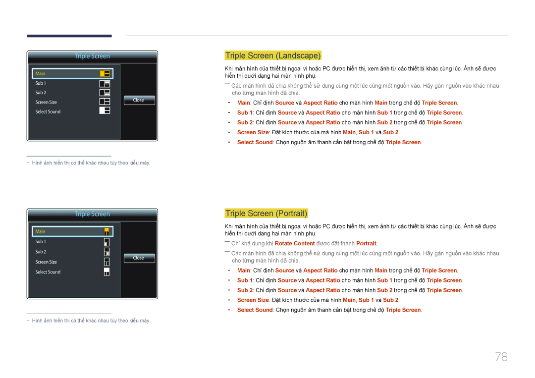 Samsung LH85QMDPLGC/XV, LH85QMDPLGC/XY manual Triple Screen Landscape, Triple Screen Portrait 