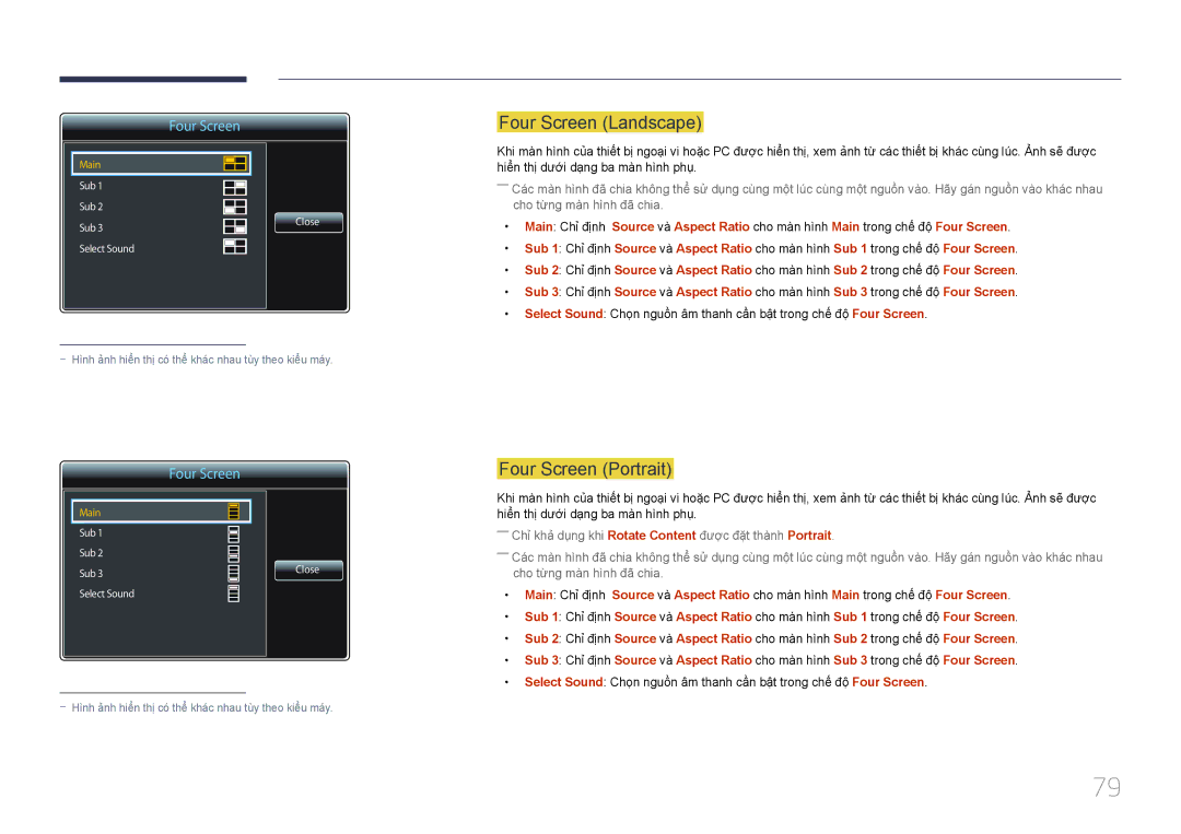 Samsung LH85QMDPLGC/XY, LH85QMDPLGC/XV manual Four Screen Landscape, Four Screen Portrait 