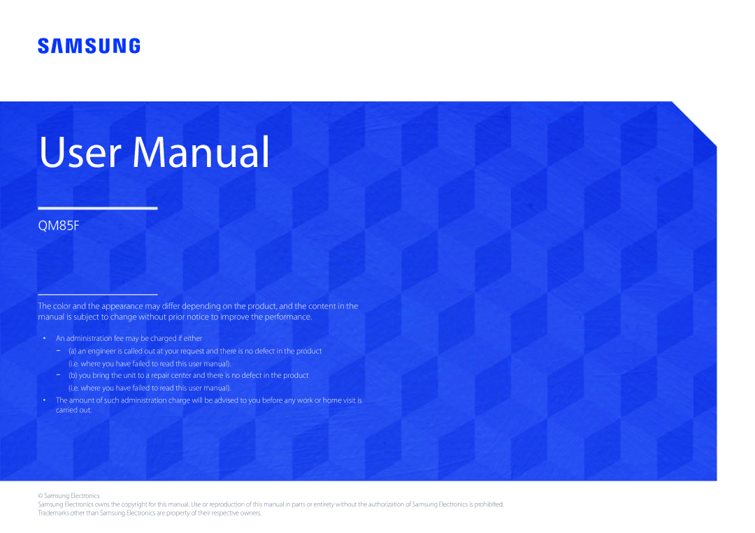 Samsung LH85QMFPLGC/UE, LH85QMFPLGC/EN, LH85QMFPLGC/XV, LH85QMFPLGC/CH manual QM85F 