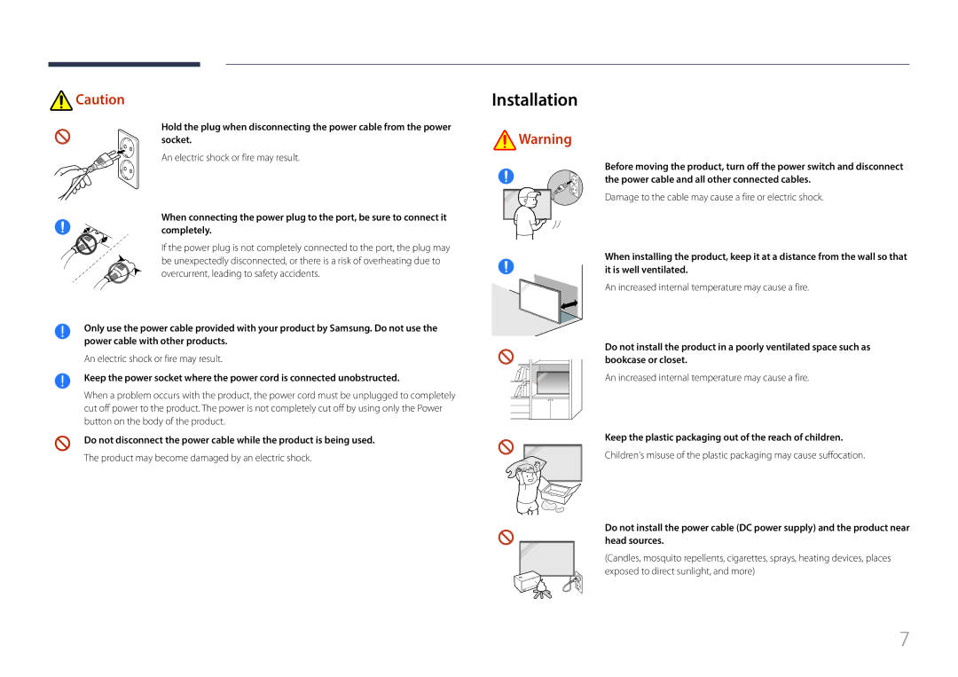 Samsung LH85QMFPLGC/CH, LH85QMFPLGC/EN, LH85QMFPLGC/UE manual Installation, Product may become damaged by an electric shock 