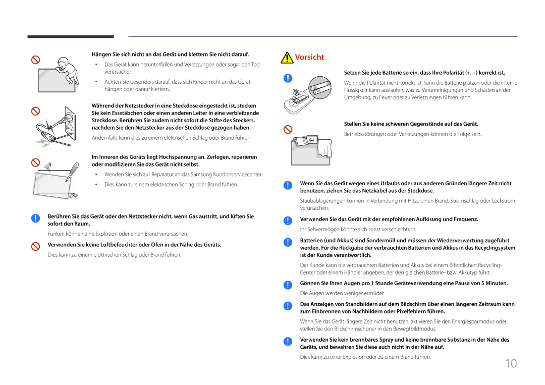 Samsung LH85QMFPLGC/EN manual Stellen Sie keine schweren Gegenstände auf das Gerät 