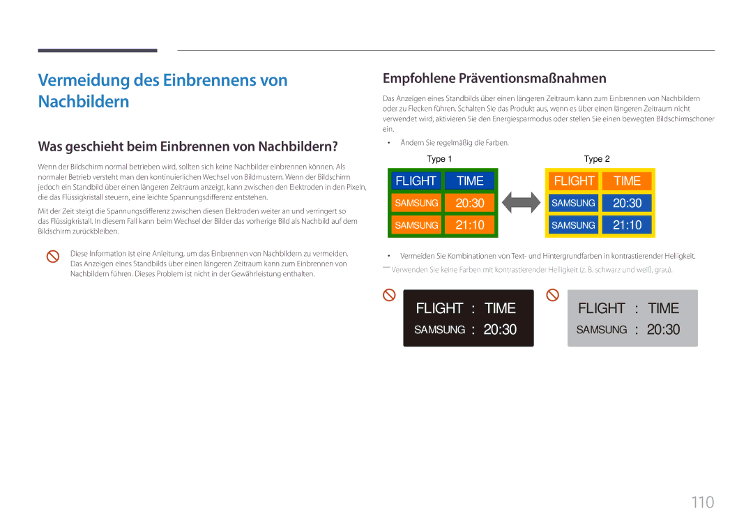 Samsung LH85QMFPLGC/EN manual Vermeidung des Einbrennens von Nachbildern 