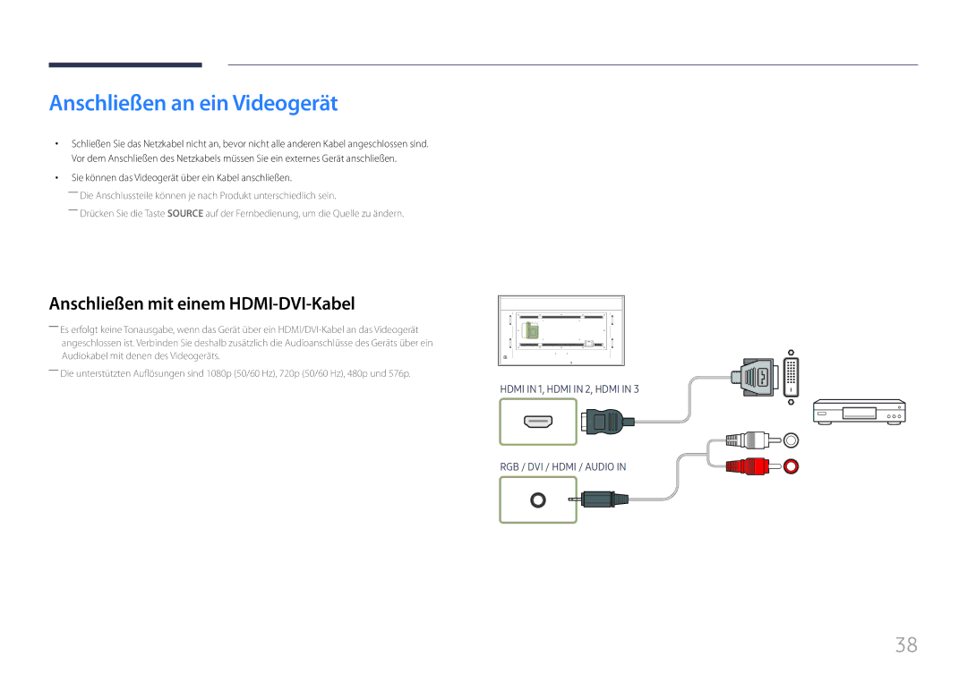 Samsung LH85QMFPLGC/EN manual Anschließen an ein Videogerät, Sie können das Videogerät über ein Kabel anschließen 