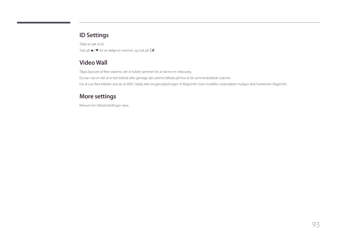 Samsung LH85QMFPLGC/EN manual ID Settings, More settings 