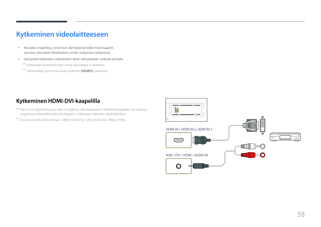 Samsung LH85QMFPLGC/EN manual Kytkeminen videolaitteeseen 