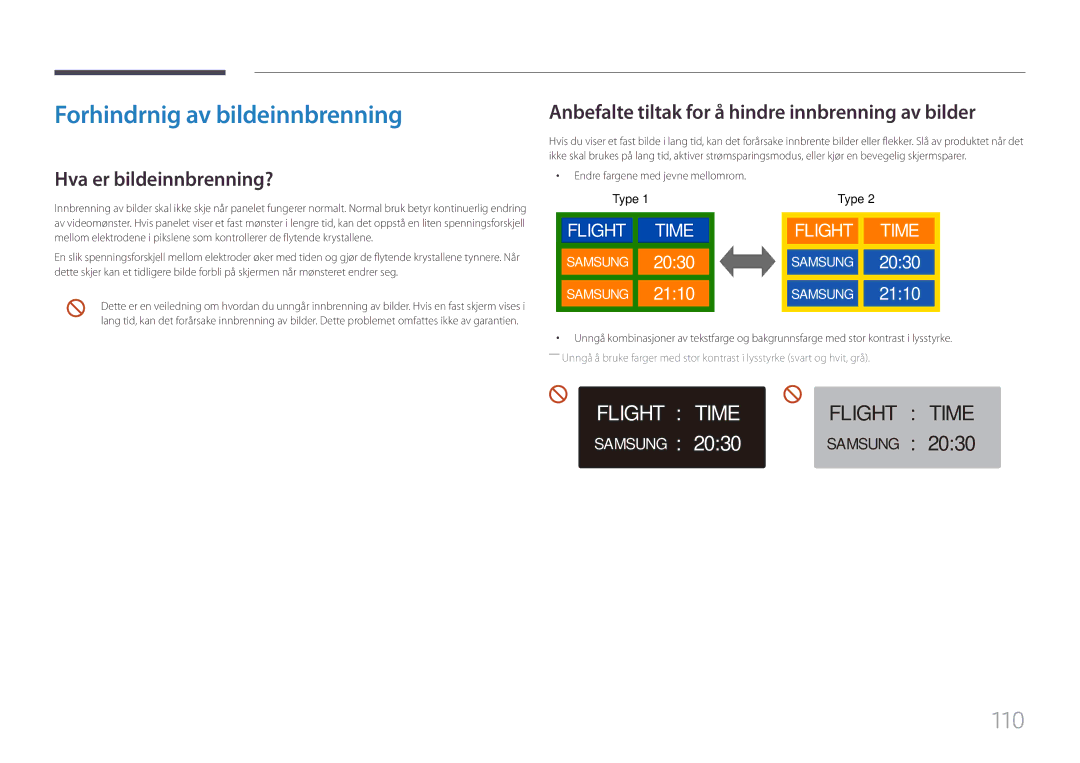 Samsung LH85QMFPLGC/EN manual Forhindrnig av bildeinnbrenning, Endre fargene med jevne mellomrom 