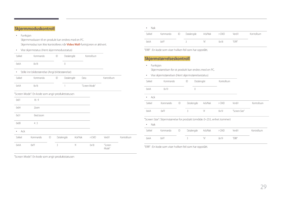 Samsung LH85QMFPLGC/EN manual Skjermmoduskontroll, Skjermstørrelseskontroll, Stille inn bildestørrelse Angi bildestørrelse 