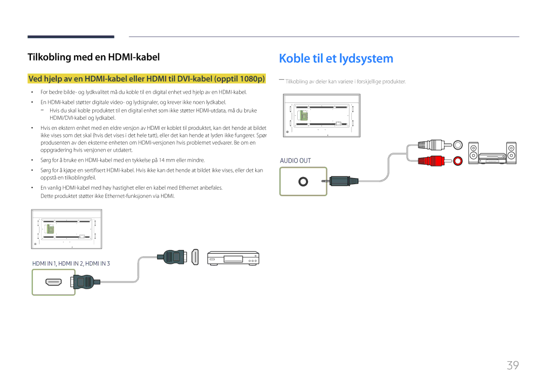 Samsung LH85QMFPLGC/EN manual Koble til et lydsystem 