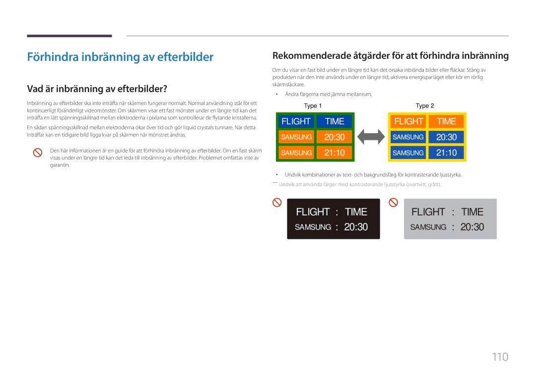 Samsung LH85QMFPLGC/EN manual Förhindra inbränning av efterbilder, Vad är inbränning av efterbilder? 