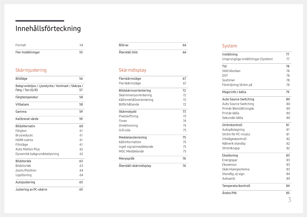 Samsung LH85QMFPLGC/EN manual Skärmjustering 