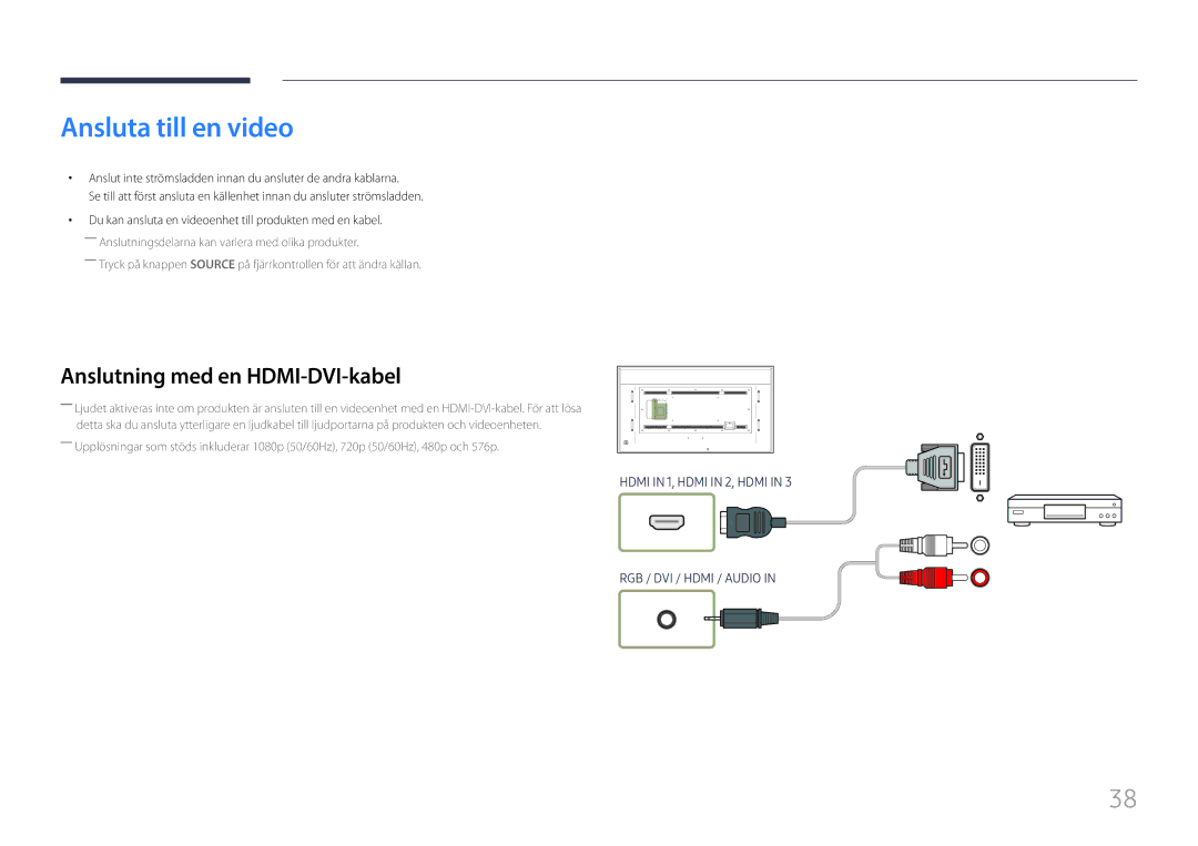 Samsung LH85QMFPLGC/EN manual Ansluta till en video 