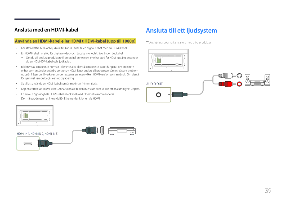 Samsung LH85QMFPLGC/EN manual Ansluta till ett ljudsystem 