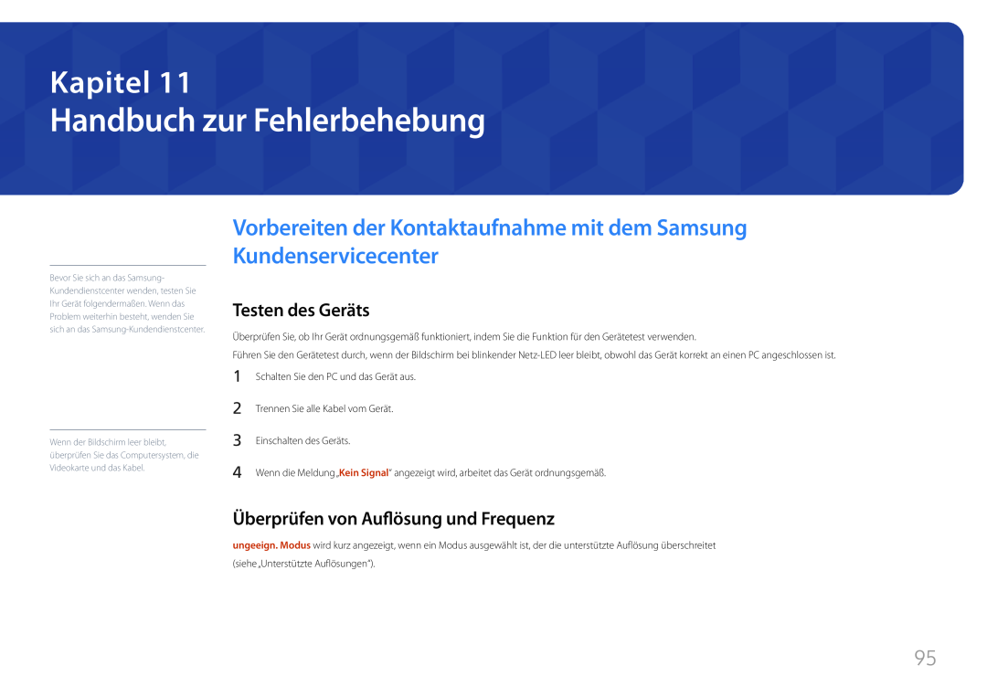 Samsung LH85QMFPLGC/EN Handbuch zur Fehlerbehebung, Vorbereiten der Kontaktaufnahme mit dem Samsung Kundenservicecenter 