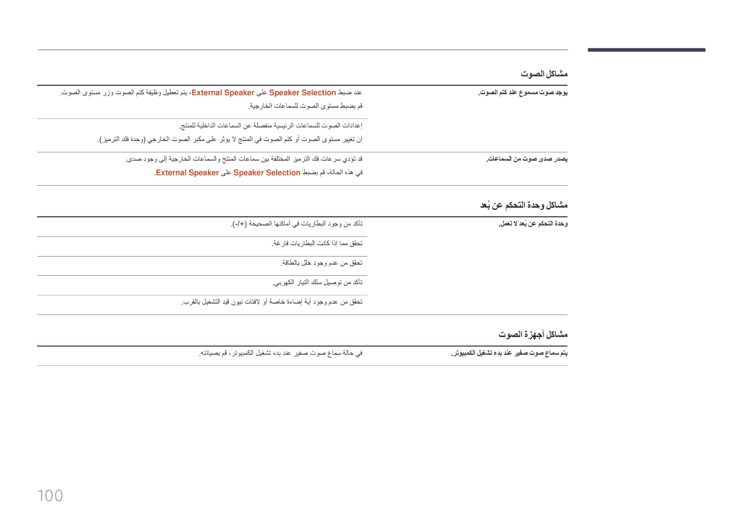 Samsung LH85QMFPLGC/UE manual دعبُ نع مكحتلا ةدحو لكاشم, توصلا ةزهجأ لكاشم 